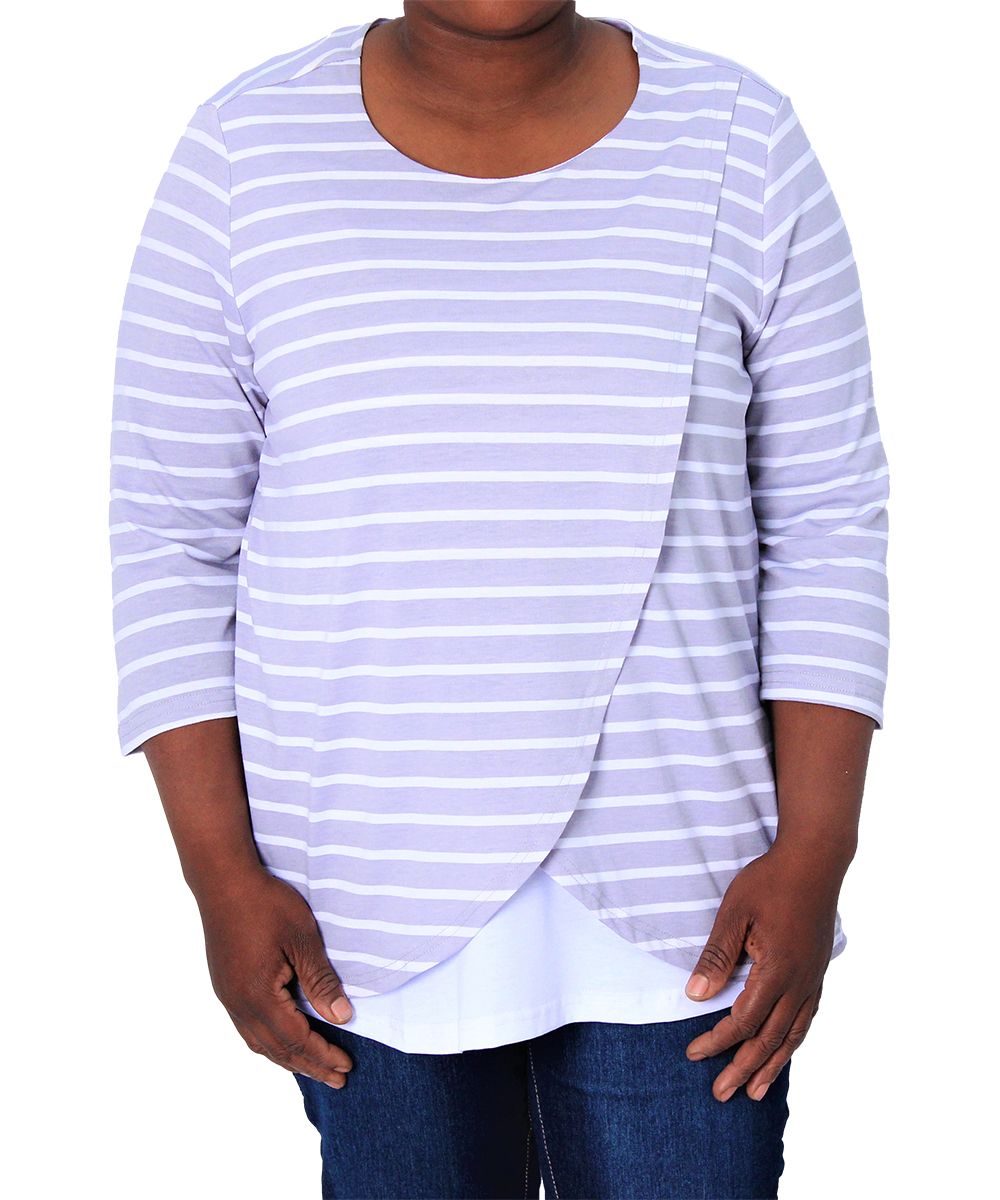 Ladies Stripe Cross Over Fashion Top