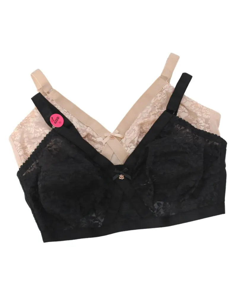 Two-tone bralette with black and beige straps from Ladies 2 Pack Lace Non Wire Bra