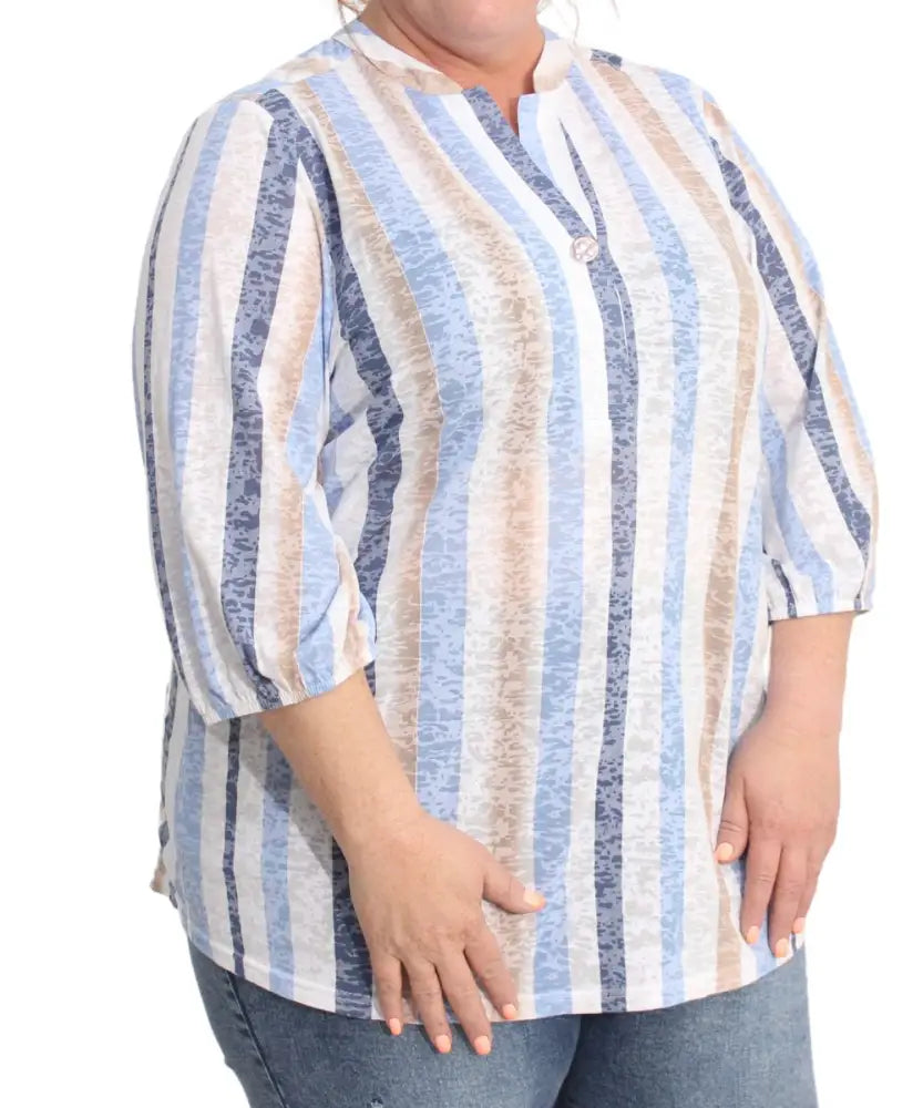 Ladies Burn Out Stripe Button Top | R389.90 | Eagle Clothing | Plus Size | Big & Tall