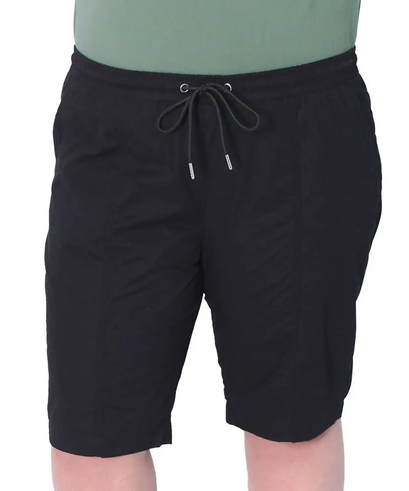 Black drawstring mid-thigh length ladies cotton shorts perfect for casual wear