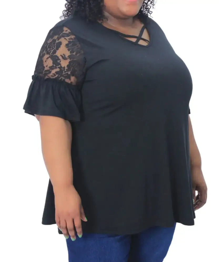 Ladies Lace Sleeve Detail Criss Cross Top | R179.90 | Eagle Clothing | Plus Size | Big & Tall