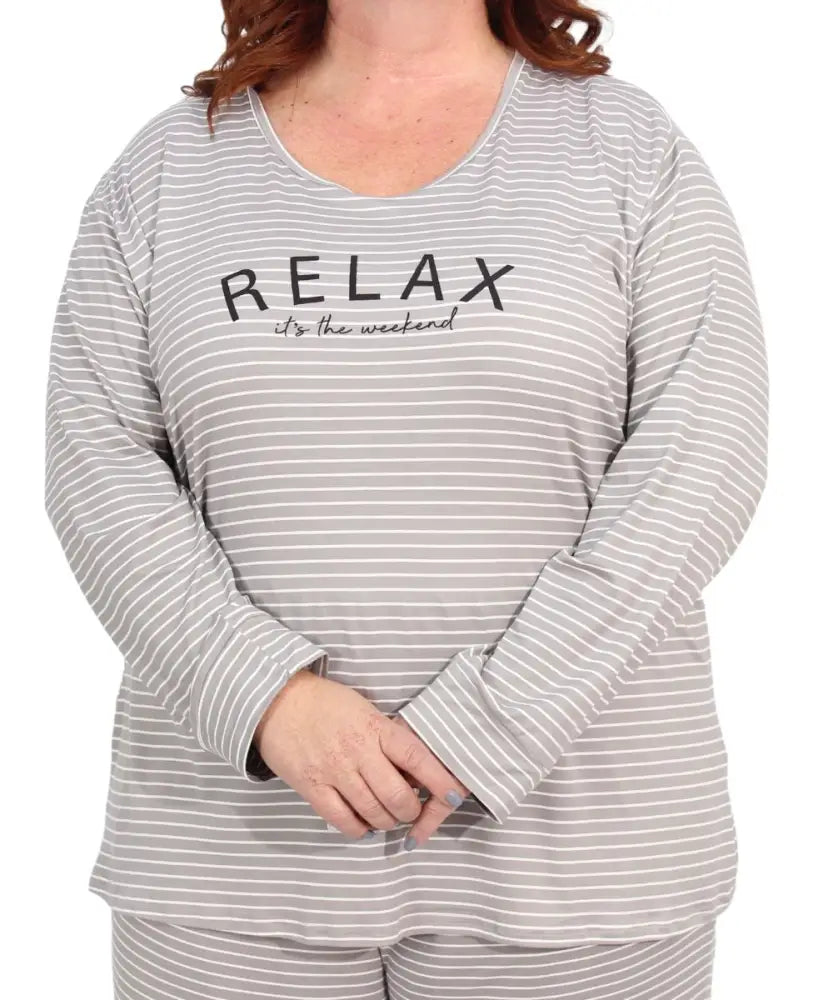 Ladies Long Sleeve Stripe PJ Top | R229.90 | Eagle Clothing | Plus Size | Big & Tall