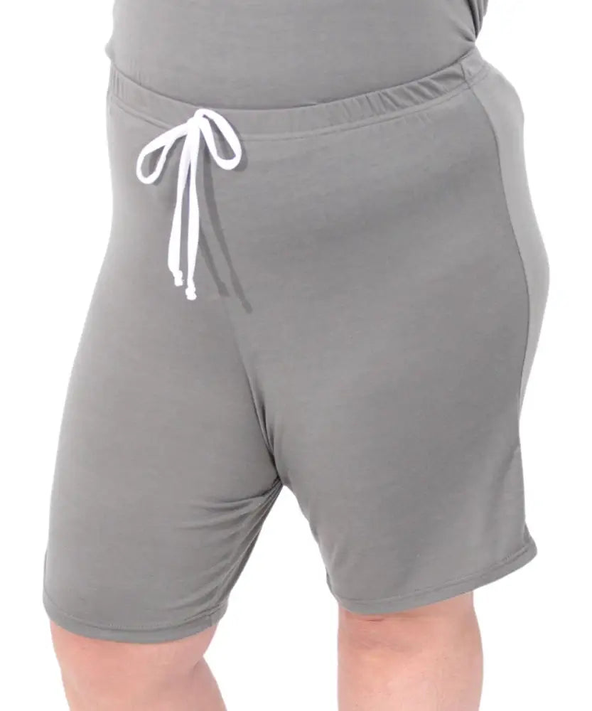 Gray drawstring shorts with elastic waistband from Ladies Plain PJ Shorts collection