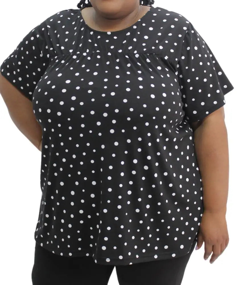 Black and white polka dot short-sleeved blouse for women in stylish design