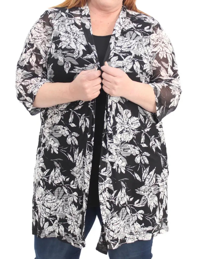 Floral print open-front cardigan kimono-style jacket ladies printed mesh gilet