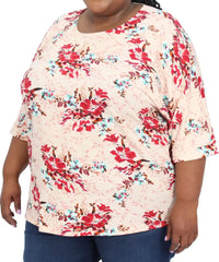 Floral print top with red and pink flowers ideal for Ladies Printed Polyspan Tunic