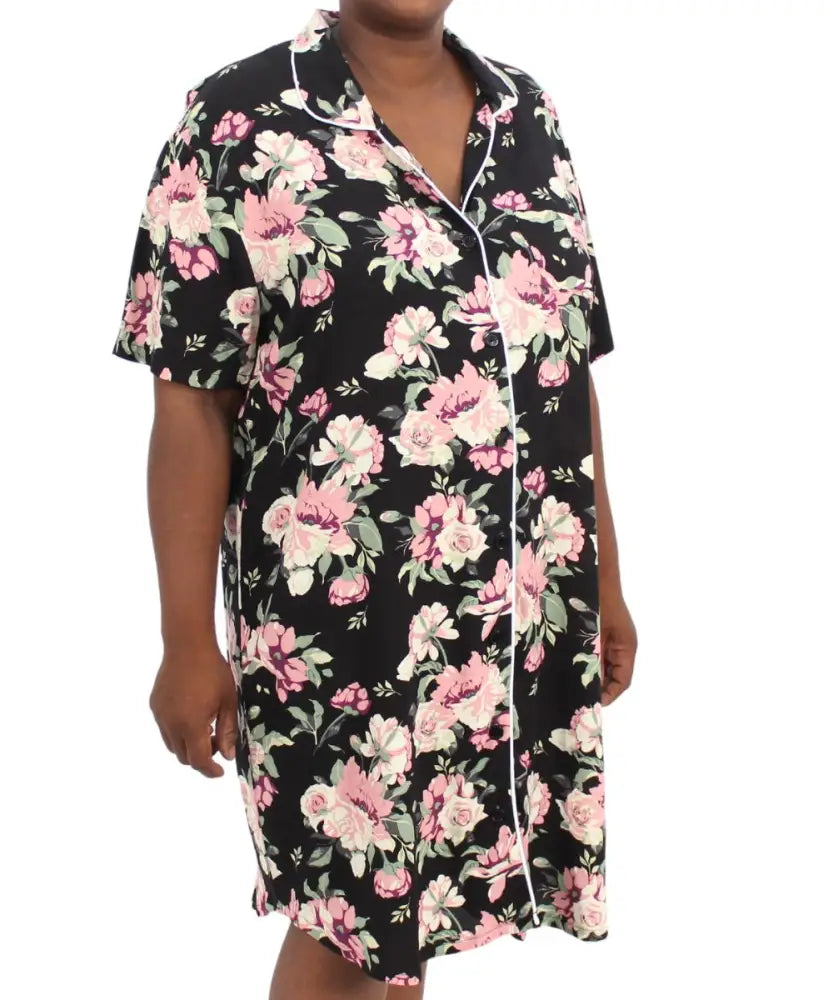 Floral print button-up nightshirt for women perfect for comfortable sleep