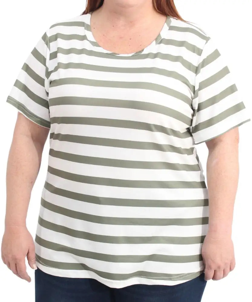 Striped green and white short-sleeved ladies stripe tee for casual fashion