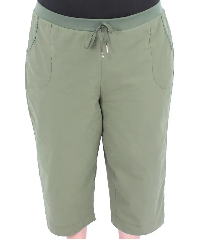 Sage green ladies washer cotton Capri pants with elastic waistband and drawstring