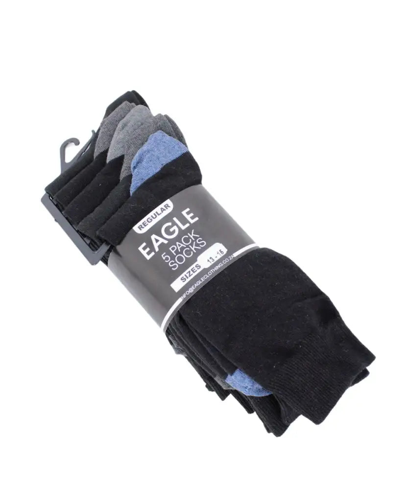 Mens 5 Pack Upsize 13 - 15 Socks with black and blue contrast colour heel design