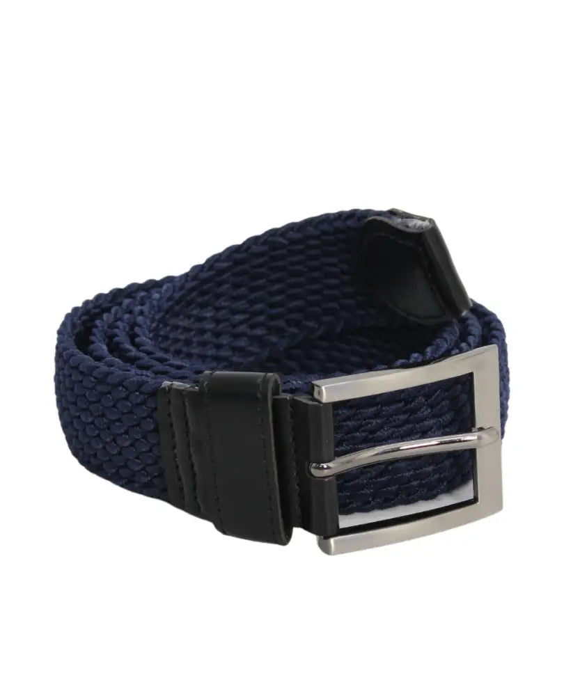 Navy blue woven fabric Mens Eagle elasticated belt with silver buckle