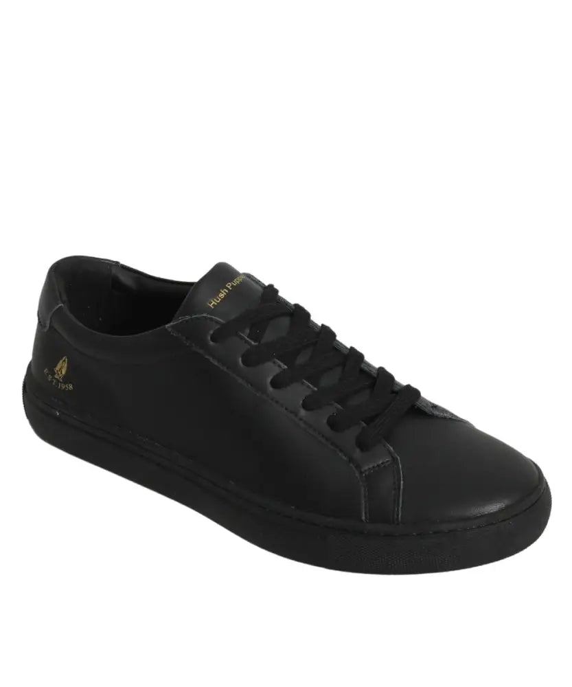 Black leather Hush Puppy Adi Sneaker with laces and low-profile design