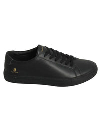 Black leather low-top Hush Puppy Adi sneaker with lace-up closure for men