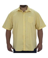 Mens Short Sleeve Plain Shirt in yellow featuring a collar and chest pocket